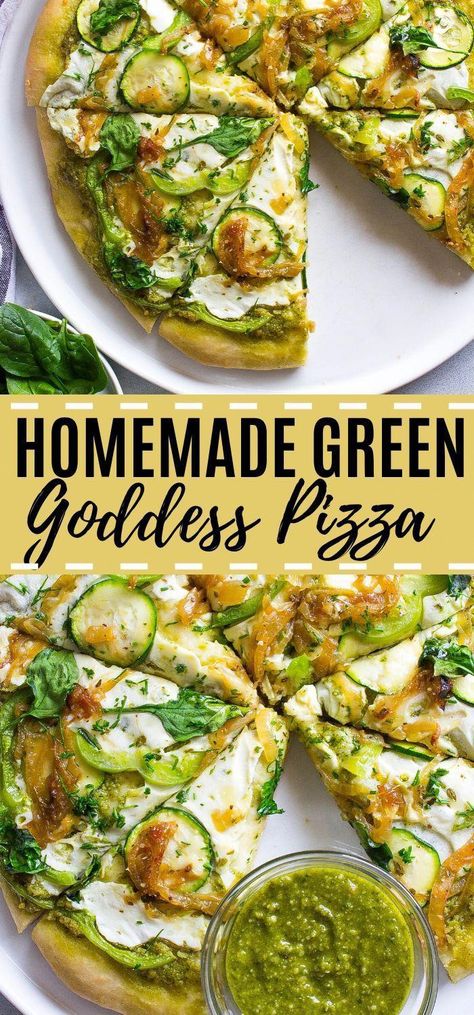 Homemade Green Goddess Pizza - Kathryn's Kitchen Blog - Food Blogger - Meal prep - Healthy Pizza - Best Food Blogger Recipes - Easy Homemade Pizza Ideas - Best Foodie meals #HomemadePizzaandMovieNight Homemade Pizza Ideas, Avocado Pizza, Green Pizza, Healthy Pizza Recipes, Pizza Ideas, Green Pesto, Easy Homemade Pizza, Vegetarian Pizza, Healthy Pizza