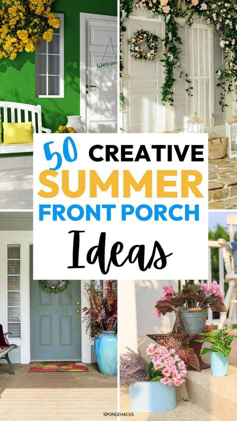 50 Genius Summer Front Porch Decor People Will Love - Sponge Hacks Front Porch Curtains, Sponge Hacks, Front Porch Decorating Ideas Summer, Small Porch Decor, Summer Front Porch Ideas, Small Bathroom Decor Ideas, Step Ideas, Small Porch Decorating, Summer Front Porch Decor