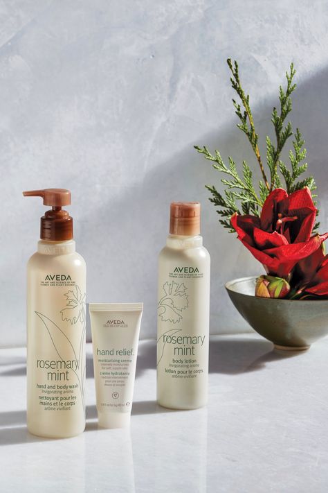 Aveda Aesthetic, Bottles Photography, Holiday Product Photography, Aveda Skin Care, Salon Mood Board, Aveda Products, Aveda Hair, Dream Salon, Cosmetic Creative