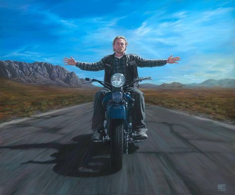 Amazing Jax Teller art by Michael Knepper Sons Of Anarchy Tattoo, Anarchy Tattoo, David Uhl, Chicano Quote, Tattoo Leg Sleeve, Jax Sons Of Anarchy, David Mann Art, Jason Chan, Sons Of Anarchy Motorcycles