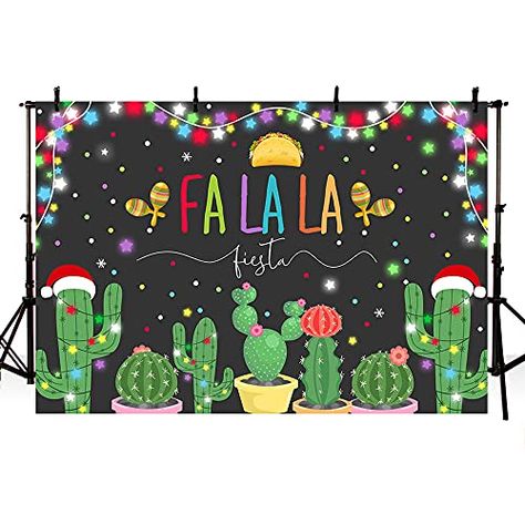 MEHOFOND 7x5ft Mexican Christmas Photography Backdrop Fiesta Cactus Birthday Party Photo Booth Background Falala Fiesta Banner Snowflake Glitter Stars Decoration Supplies Christmas Fiesta Decorations, Mexican Christmas Theme Party, Christmas Party Mexican Theme, Festive Fiesta Christmas Party, Christmas In Mexico Classroom Door, Christmas Fiesta, Picture Booth, Photo Booth Background, Christmas Photography Backdrops