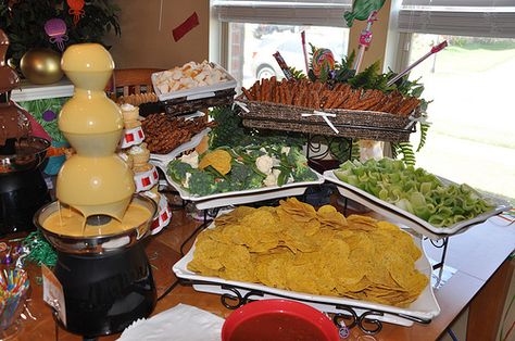 Willy Wonka Birthday Party | Cheese Fountain Ideas, Nacho Fountain Bar, Nacho Fountain, Chamoy Fountain, Cheese Fountain, Rustic Wedding Foods, Food Tables, Food Display Stands, Fondue Fountain