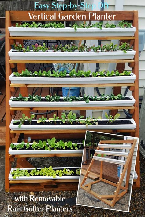 Vertical Vegetable Gardens, Garden Escape, Gutter Garden, Vertical Garden Planters, Vertical Garden Indoor, Vertical Garden Design, Vertical Garden Wall, Vegetable Garden Diy, Vertical Garden Diy