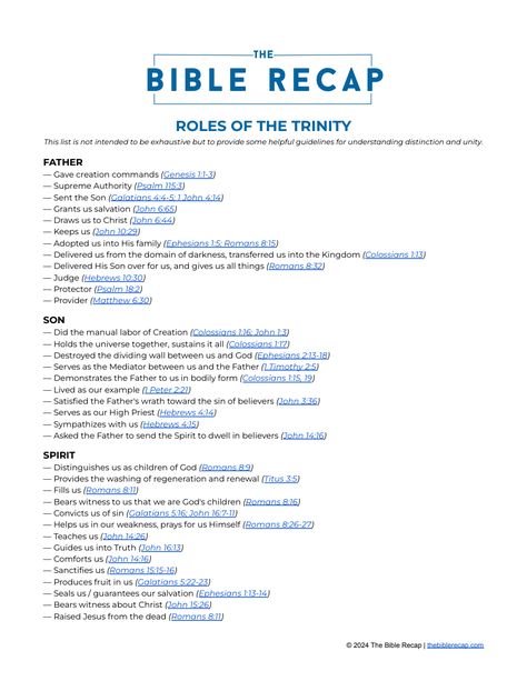 Roles of the Trinity (TBR).pdf Bible Recap Study, The Trinity Explained, Trinity Craft, Prayer Bible Journaling, Bible Recap, Learn The Bible, God Fearing, Studying The Bible, Scripture Writing Plans