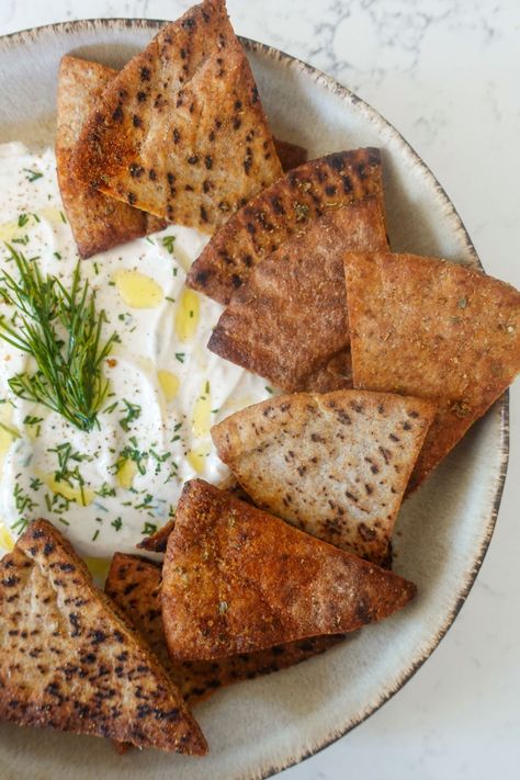 Cava Pita Chips, Greek Yogurt Dill Dip, Yogurt Dill Dip, Ricotta Crostini, Body Board, Granola Clusters, Whipped Ricotta, Protein Granola, Dill Dip