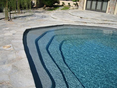 French Grey | by Pebble Technology, Inc. Pebble Tech Pool, Swimming Pool Trends, Pebble Tec Pool, Swimming Pool Renovation, Pool Makeover, Patio Stone, Pool Plaster, Arizona Backyard, Pool Stuff