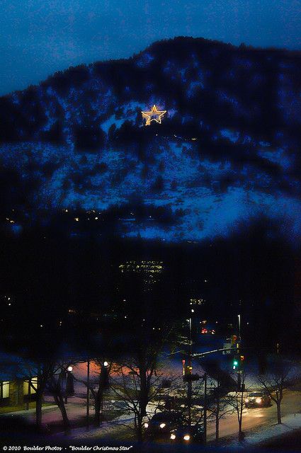 High above Boulder, the Flagstaff star. Colorado Aesthetic, Colorado Christmas, Mountain Christmas, Star Light Star Bright, Dream College, Fun Christmas Decorations, University Of Colorado, Boulder Co, Boulder Colorado