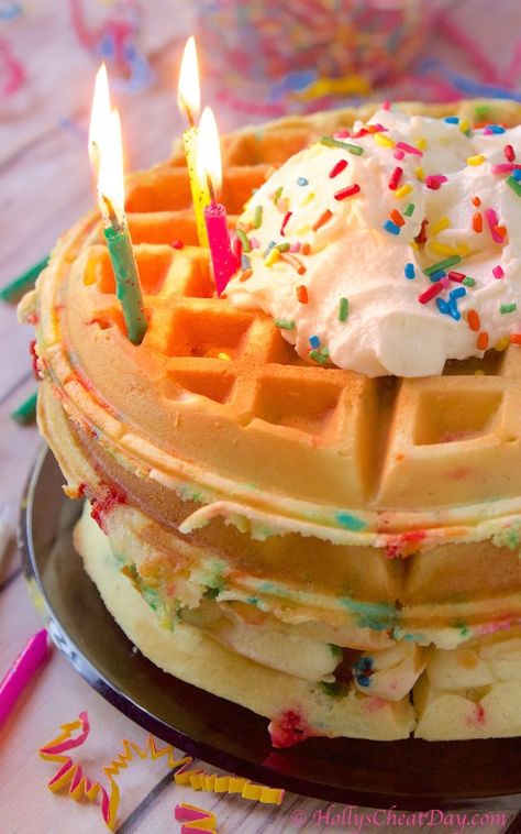 Birthday Waffles Breakfast, Waffle Birthday Cake, Birthday Cake Waffles, Birthday Waffles, Cake Batter Waffles, Cake Waffles, Waffle Iron Recipes, Waffle Maker Recipes, Cake Mixes