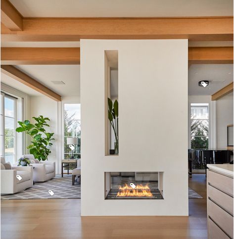 Fireplace in the middle of great room Fireplace Modern Design, Design Camino, Double Sided Fireplace, Bioethanol Fireplace, Fire Doors, Home Fireplace, Modern Fireplace, Living Room With Fireplace, Fireplace Design