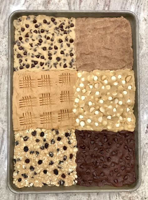 6-in-1 Sheet Pan Cookie Bars by The BakerMama Sheet Pan Desserts Recipes, Cookie Sheet Desserts, Cookie Sheet Cookies, Sheet Pan Cookies Bars, Sugar Cookie Sheet Pan, Sheet Pan Sugar Cookie Bars, Cookie In A Pan, Sheet Pan Bars, Cookie Pan Recipe