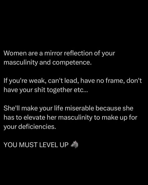 Happiness is the byproduct of actualised purpose. It is neither a means nor an end but an outcome. When a man is not fully developed he will subconsciously seek out the traits he lacks in a female partner. Understand that this is damaged masculine seeking temporary comfort. It’s all a matter of time until you get LEFT ☝️ @alphareflections #datingcoach #datingadvice #alphamale #redpill #mgtow #nofap Immature Masculine, Masculinity Quotes Real Man, High Value Man Quotes, Masculine Men Quotes, Bad Men Quotes, Masculine Qualities, Masculine Quotes, Masculine Traits, Art Of Manliness