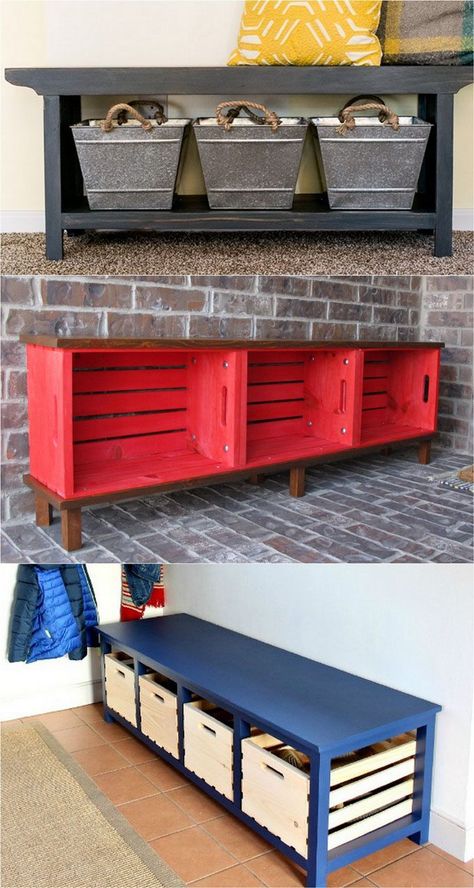 Wood Bench With Back, Diy Benches, Diy Bank, Crate Bench, Vstupná Hala, Diy Wood Bench, Koti Diy, Diy Dresser, Diy Bench