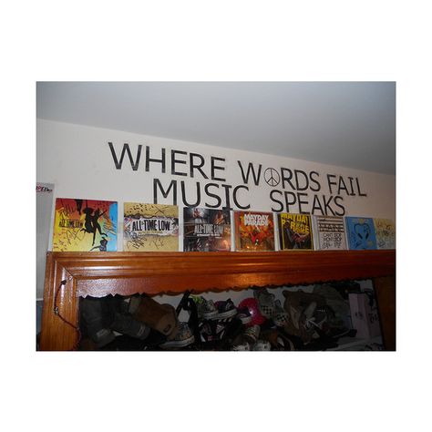 Where Words Fail, Music Speaks ♥ found on Polyvore Never Shout Never, Where Words Fail Music Speaks, Anywhere But Here, Band Aesthetic, Tumblr Bedroom, Cool Slogans, Cd Collection, Mayday Parade, Relay For Life