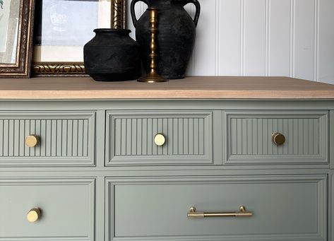 I just realized I never posted pictures of this beautiful dresser I finished a while ago! This colour is an absolute favourite of mine- such a light, soft and serene shade of sage ish green without much grey tones. Paired with a lighter toned top and modern handles, I love how it turned out! Paint- Bellwood @fusionmineralpaint Hardware- @amazonca Polewrap- Home Depot Online @homedepotcanada •NOT AVAILABLE • If you wish to purchase something like this, plsend us a message. I have a dress... Sage Green Dresser, Green Dresser, Beautiful Dresser, I Just Realized, Grey Tones, Sage Green, Home Depot, Not Available, Dresser