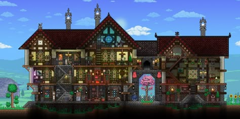 Terraria Castle, Terraria Base, German Medieval, Terraria Design, Terraria Houses, Terrarium Base, Terraria Tips, Terraria House Ideas, Terraria House Design