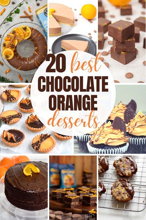 The best chocolate orange desserts including chocolate orange cake, cookies, brownies, tarts, cupcakes, fudge and cheesecake. Chocolate Orange Desserts, Orange Christmas Cake, Orange Desserts, Chocolate Orange Brownies, Orange Fudge, Orange Cakes, Orange Brownies, Cookies And Candy, Orange Dessert