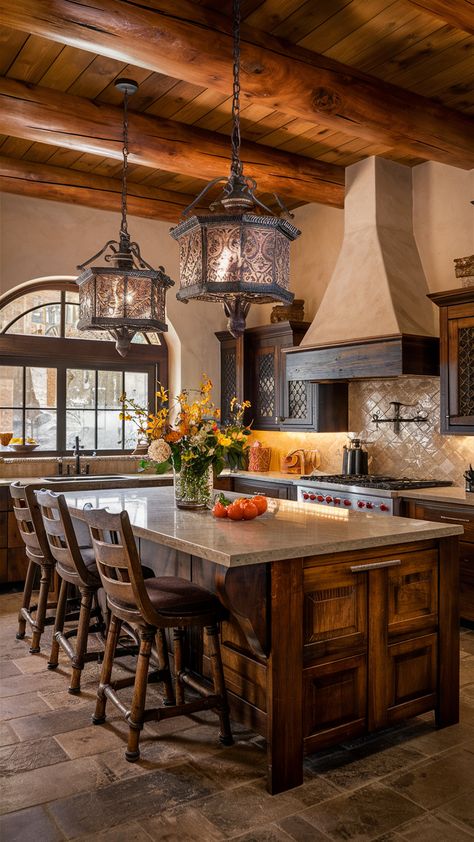 24 Hacienda Style Kitchen Ideas: Mexican Decor, Spanish Colonial & Modern Touches Spanish Theme House, Modern Spanish Style Homes Interior Kitchen, Old Spanish Style Homes Interior, Spanish Garden Hacienda Style, Spanish Colonial Modern, Spanish Kitchen Design Mexican Style, Mexican Decor Kitchen, Colorful Tile Backsplash, Mexican Modern House