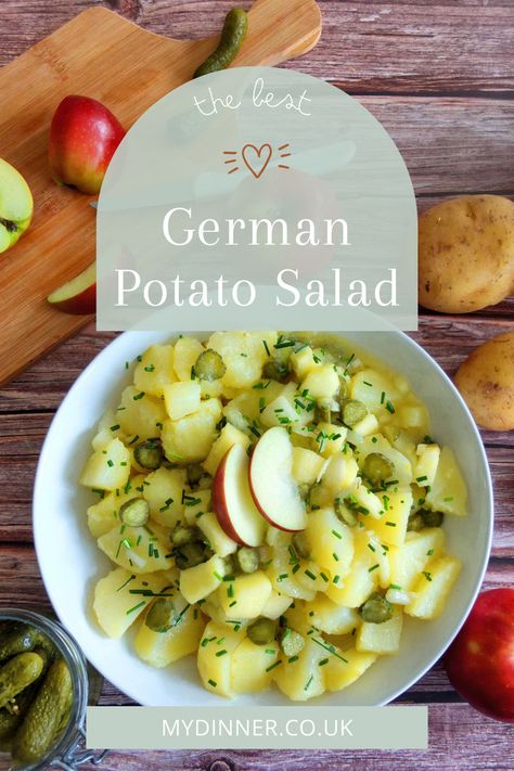 German Potato Salad Potato Salad With Pickles, Easy German Potato Salad, Salad With Pickles, Potato Salad Easy, Potato Salad Vegan, Authentic German Potato Salad, Recipe With Apples, German Side Dishes, Traditional Salad