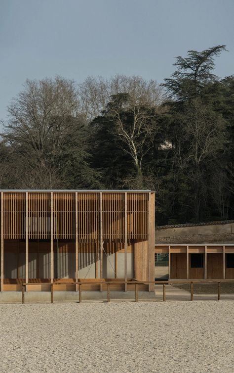 F+G Architectes creates "deliberately restrained" timber stable near Lyon Rural Architecture Design, Modern Rural Architecture, Stables Architecture, Timber Exterior, Rural Architecture, Wood Facade, Wooden Facade, Timber Architecture, Agricultural Buildings