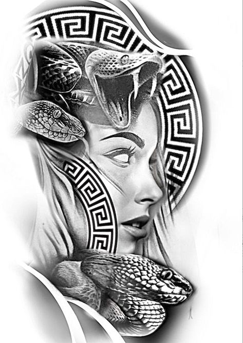 Versace Tattoo, Leg Sleeve Tattoos, Zeus Tattoo, Medusa Tattoo Design, Leg Tattoo Ideas, Realistic Tattoo Sleeve, Egypt Tattoo, Greek Mythology Tattoos, Chicano Style Tattoo