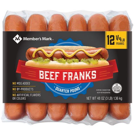 Member's Mark Beef Franks (3 lbs., 12 ct.) - Sam's Club Hot Dog Toppings, Beef Hot Dogs, Roast Turkey Breast, Grilled Onions, Angus Beef, Members Mark, Sams Club, Quick Lunches, Smoked Bacon