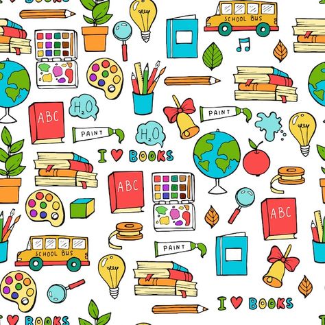 Back To School Pattern, Art Supplies Organization, Back To School Wallpaper, School Pattern, Abc School, Creative Elements, Art Supply Organization, School Supplies Organization, School Icon