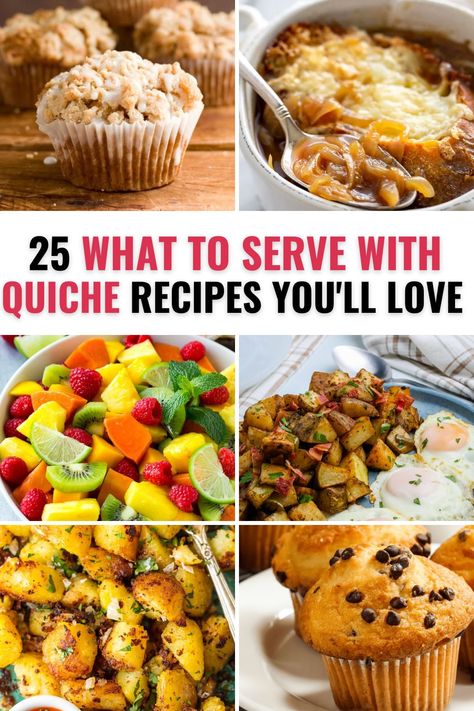 If you're planning to serve brunch at your next gathering, you may be wondering what to pair it with. Whether it's a brunch or lunch party, serving the right sides can make all the difference in creating an unforgettable meal. Here are some tasty ideas on what to serve with quiche that will take your dish from good to great. Bisquick Chocolate Chip Muffins, What To Serve With Quiche, Fresh Cranberry Muffins, Best Broccoli Cheese Soup, Brunch Sides, Berry Fruit Salad, Cinnamon Roll Muffins, Breakfast Sides, Banana Blueberry Muffins