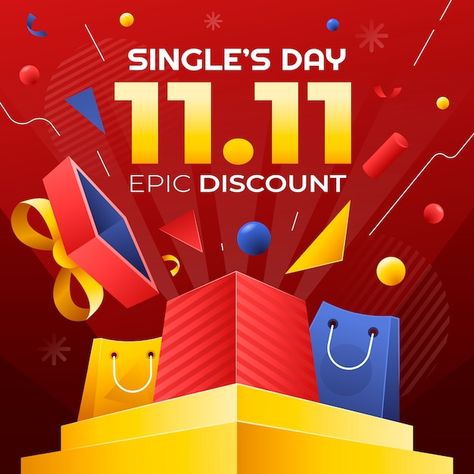 Singles Day 11.11, Title Banner, Chinese Holidays, Discount Design, Vector Gradient, Day Illustration, Snoopy Wallpaper, Social Post, Double 11