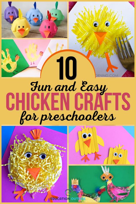 Chickens Preschool Activities, Chicken Art Craft Preschool, Chicken Egg Craft Preschool, Chicken Crafts For Preschoolers, Lifecycle Of A Chicken Craft, Chicken Lesson Plans Preschool, Chicken Art Preschool, Chicken Life Cycle Craft Preschool, Chicken Arts And Crafts