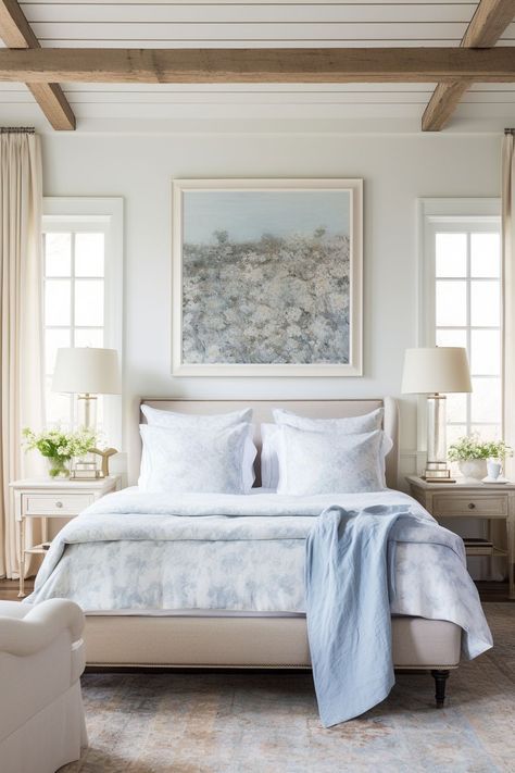 Traditional Primary Bedroom, Southern Living Bedroom, Blue Bedroom Inspirations, Southern Interior, Southern Home Interior, Calming Bedroom, Farmhouse Interior Design, French Country Bedrooms, Cottage Bedroom