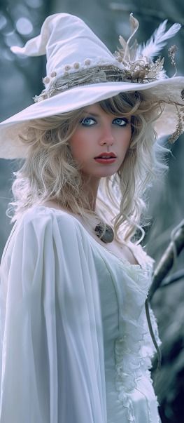 White Witch Costume Ideas, Witch Hat White, Winter Witch Makeup, White Witch Costume, Witches Dinner, Blonde Witch, Witch Face Paint, Raven Witch, Witches Costumes For Women