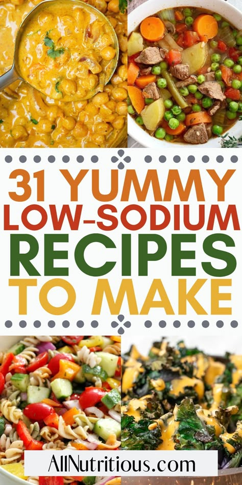 With this list of healthy foods, you will be sure to cut down on sodium. We have collected a great list of dinner recipes, snack food, desserts and more. You won’t be lost for ideas on low sodium food that still tastes great! Low Sodium Recipes Heart, Heart Healthy Recipes Low Sodium, Low Salt Recipes, Dash Diet Recipes, No Sodium Foods, Low Sodium Diet, Heart Healthy Diet, No Salt Recipes, Low Sodium Recipes