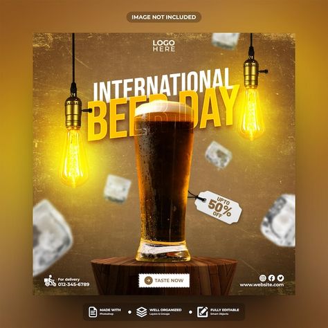 PSD international beer day social media ... | Premium Psd #Freepik #psd Beer Social Media Design, Beer Social Media, International Beer Day, Post Template Design, Digital Decorations, Beer Tower, Beer Day, Beer Poster, Social Media Post Template