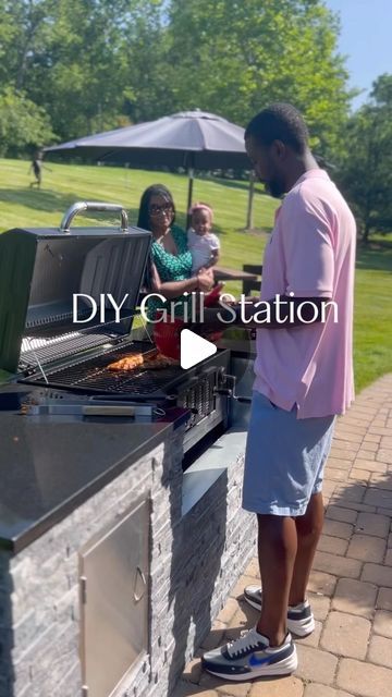 Nneka Mosley | DIY & Design + Lifestyle | PA on Instagram: "It’s been 2 years since we made our own grill station and I’m happy to report it’s still going strong! As with any DIY project, we learned a lot and there are a few things we would probably do differently now but over all we love how it turned out. If you attempt this project, make sure you do your own research.  There are a number of different ways to make a grill station. 

The granite countertop was $800 and we sourced it from a local vendor.  You may be able to find slabs cheaper.  All other materials including the ledger stones came from @homedepot for about $1000. So total was around $1800 to make. Also, we used fire resistant cement board to cover wood frame inside and put galvanized stainless steel sheets over top of that Grill Covers Diy, Diy Grill Station, Outdoor Grill Diy, Yard Oasis, Outdoor Grill Station, Diy Grill, Cement Board, Steel Sheets, Grill Station