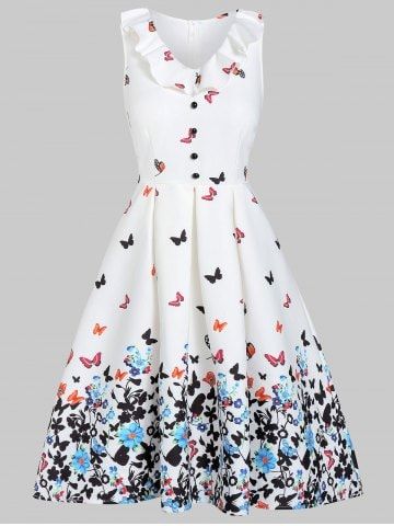 Sewed Dress, Butterfly Prom Dress, Summer Prom Dress, Wedding Butterfly, Ruffles Pattern, Formal Costume, Clothing For Teens, Butterfly Vintage, Butterfly Print Dress