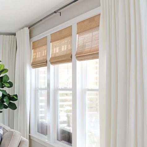 Living Room Window Treatments, Budget Friendly Living Room, Black Curtain Rods, Blackout Curtains Bedroom, Living Room Window, Window Treatments Living Room, Window Treatments Bedroom, Organic Modern Decor Living Room, Living Room Decor Curtains