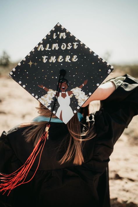 DIY Princess and the Frog graduation cap #graduation #graduationcapdesigns #princessandthefrog Aesthetic Graduation Pictures High School, Almost There Princess And The Frog Graduation Cap, Tiana Cap Decoration, Princess And The Frog Graduation Cap Ideas, Grad Cap Ideas Princess And The Frog, Grad Cap Princess And The Frog, Disney Graduation Cap Ideas College, Graduation Cap Designs Princess And The Frog, Tiana Graduation Cap Ideas