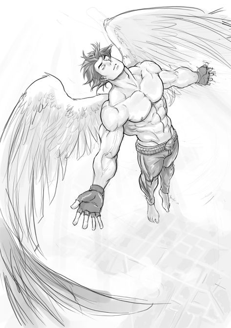 Wings Sketch, Angel Sketch, Fly Drawing, Angel Flying, Wings Drawing, Angel Drawing, Angel Tattoo, Guy Drawing, Anime Character Drawing