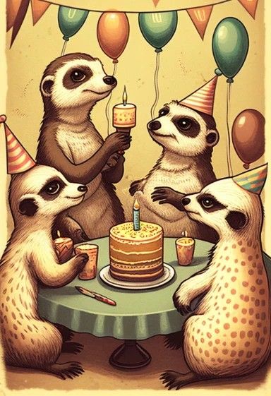 Join the fun with our delightful meerkats birthday party greeting card, showcasing adorable meerkats, festive balloons, and a scrumptious birthday cake. Perfect for adding a touch of joy to any celebration. Order now and make every birthday a delightful meerkat-inspired affair! #MeerkatsBirthdayGreetingCard #AdorableCelebrations #PartyTime Watercolor Christmas Cards, Drawing Challenge, Greeting Card Design, Christmas Watercolor, Birthday Bash, Card Tags, Party Hats, Birthday Greeting Cards, Birthday Celebration