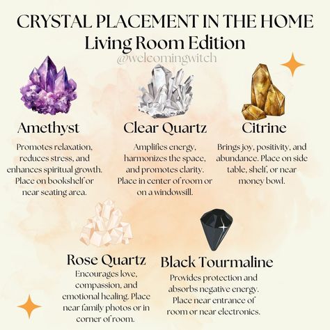 Crystal placement in the home: Living room edition . . . . . . . . . #wiccansofinstagram #witchlife #witchesofinstagram #witch #witchcraft #wicca #wiccan #pagan #spiritual #spiritualawakening #Spirituality #witchessociety #witchytips #magic #babywitch #beginnerwitch #witchy #witchesoftiktok #witchtok #crystals #crystalplacement #crystalmagic Essential Crystals For Witches, Crystals In Witchcraft, Crystals For Witches, Witchcraft Crystals, Crystal Witchcraft, Crystal Placement In Home, Crystal Setup, Wicca Crystals, Earth Gift