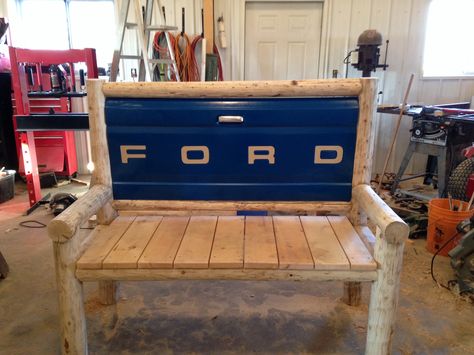 Tailgate Furniture, Garden Workbench, Tailgate Benches, Truck Tailgate Bench, Tailgate Decor, 1967 C10, Truck Furniture, Tailgate Bench, Log Bench