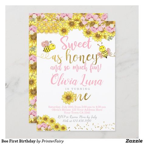 Bee Backdrop, Bee 1st Birthday, Bee First Birthday, Flower Birthday Invitations, Spring Birthday Party, Bee Invitations, Sunflower Birthday, Sweet As Honey, Bee Day