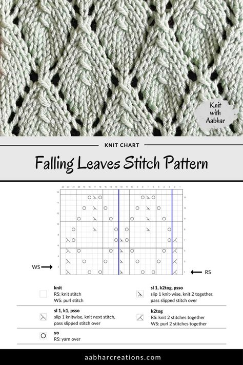 Falling Leaves Knitting Stitch | Knit with Aabhar | Aabhar Creations Herringbone Stitch Knitting, Rib Stitch Knitting, Stitch Knitting Pattern, Knitting Abbreviations, Lace Knitting Stitches, Cable Knitting Patterns, Knitting Stitches Tutorial, Summer Apparel, Animal Knitting Patterns