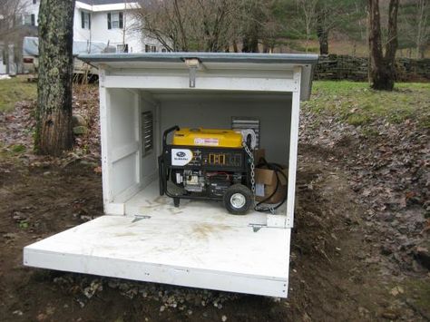 small sheds for generators | Generator in Rain - DoItYourself.com Community Forums Generator Shed Ideas, Portable Generator Enclosure, Generator Enclosure, Generator Shed, Generator Box, Emergency Generator, Diy Generator, Small Sheds, Transfer Switch