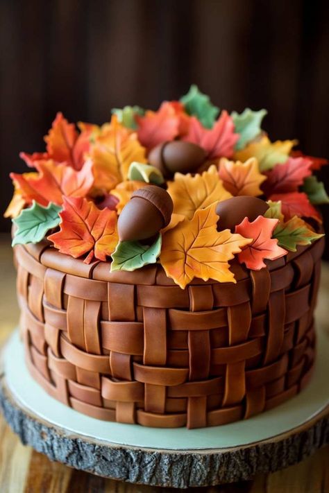 26 Fall Cake Decorating Ideas To Wow Your Guests This Season Chocolate Thanksgiving Cake, Fall Themed Cake Ideas, Simple Fall Cake, Friendsgiving Cake Ideas, Thanksgiving Cake Ideas Decorating Easy, November Cake Ideas, Thanksgiving Cake Decorating Ideas, Cute Fall Cakes, Fall Decorated Cake Ideas