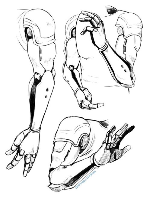 How To Draw Robot Arms, Wires Drawing Reference, Robot Arm Aesthetic, Metal Arm Drawing Reference, Robotic Arm Concept Art, Mechanic Drawing Reference, Robot Poses Reference, Robot Art Reference, Robotic Arm Drawing Concept Art