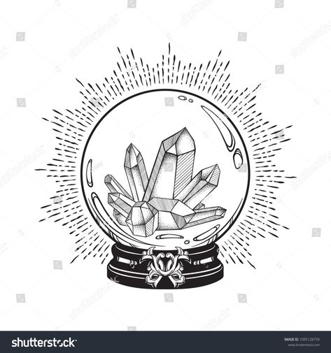 Magic Crystal Ball, Tattoo Poster, Crystal Tattoo, Crystal Drawing, Magic Crystal, Chic Tattoo, Line Art Vector, Star Wars Tattoo, Crystal Magic