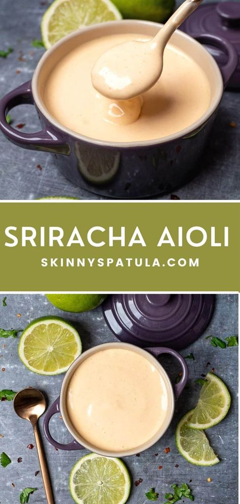 Aoili Recipe, Shrimp Salads, Aioli Sauce Recipe, Diy Sauces, Recipes Sauces, Garlic Aioli Recipe, Lime Aioli, Sriracha Aioli, Spicy Aioli