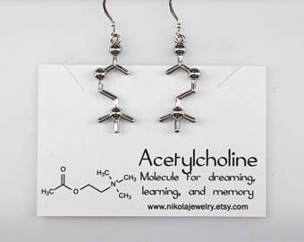 Chemistry Tattoo, Nerd Jewelry, Chemistry Jewelry, Molecule Tattoo, Molecule Necklace, Space Cadet, Science Jewelry, Dream Symbols, Tiny Earrings