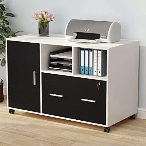 Tribesigns Large File Cabinet with Lock and Drawer, Modern Mobile Lateral Filing Cabinet Printer Stand Legal/Letter / A4 Size with Wheels and Storage Shelves for Home Office (White) Modern File Cabinet, Shelves For Home Office, Printer Cabinet, Lateral Filing Cabinet, Tv Unit Interior Design, Home Office Colors, Modern Mobile, Printer Stand, Mobile File Cabinet